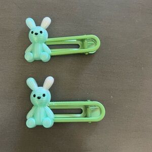 Mint Green Easter Bunny Rabbit Basket 2.5" Alligator Hair Clip 2 Piece Set Pair